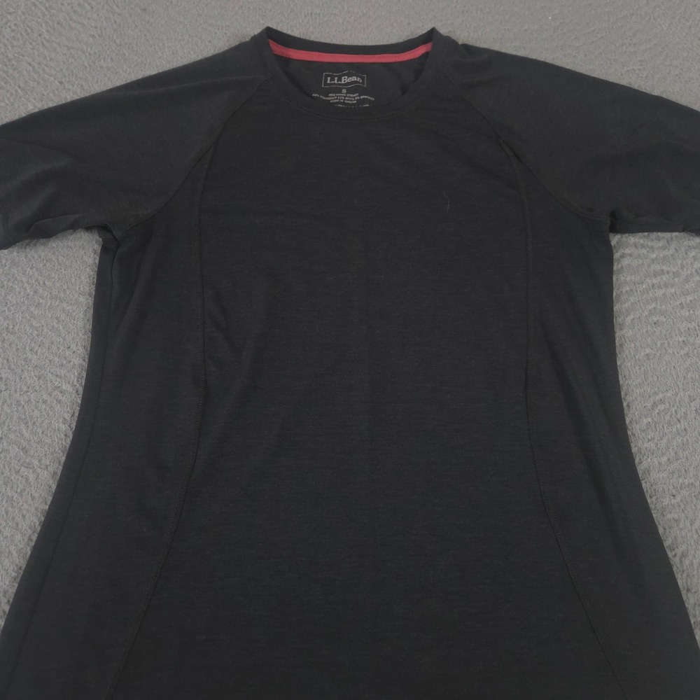 L.L. Bean Top Womens Small Black Ultralight Adventure Tee Wool Blend Stretch